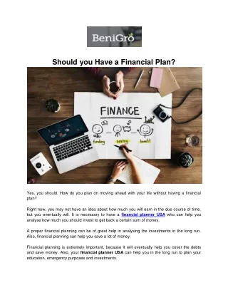 Should you Have a Financial Plan?