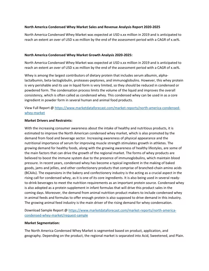north america condensed whey market sales