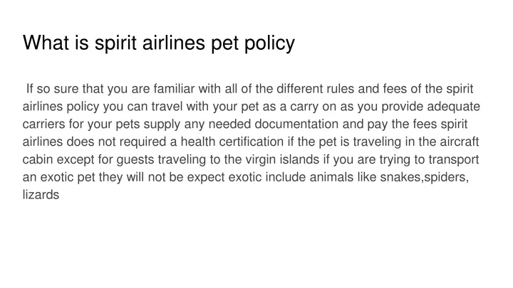 what is spirit airlines pet policy