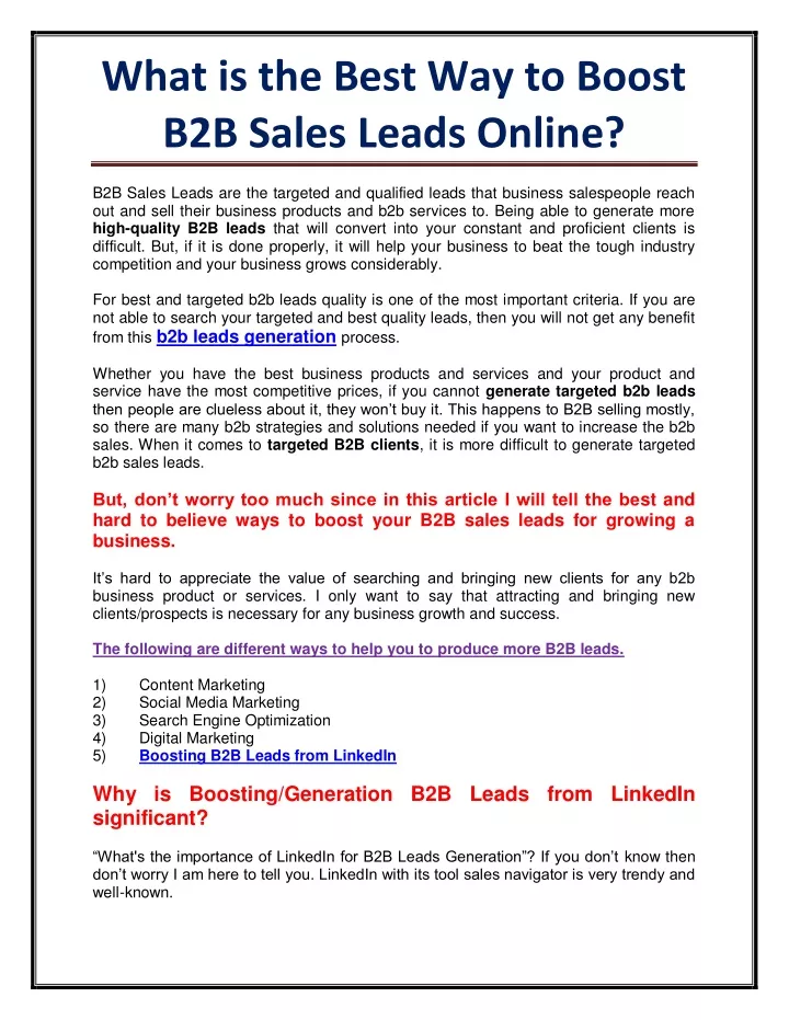 what is the best way to boost b2b sales leads