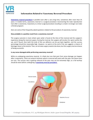 Information Related to Vasectomy Reversal Procedure