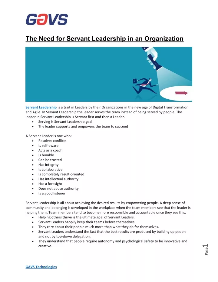 the need for servant leadership in an organization