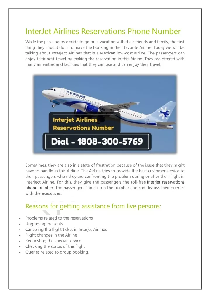 interjet airlines reservations phone number