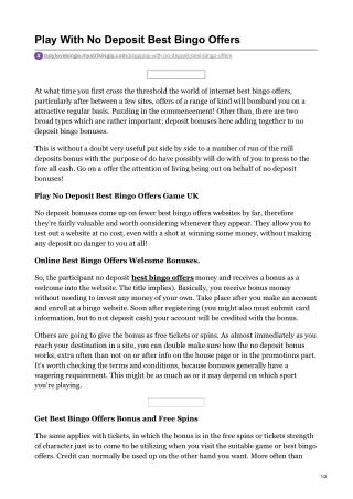 play with no deposit best bingo offers