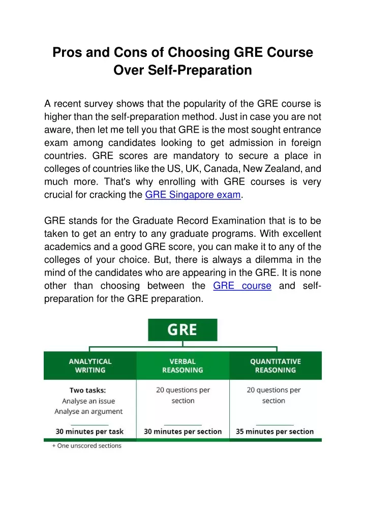 pros and cons of choosing gre course over self