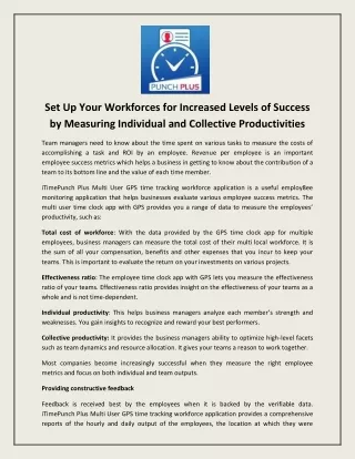Set Up Your Workforces for Increased Levels of Success by Measuring Individual and Collective Productivities
