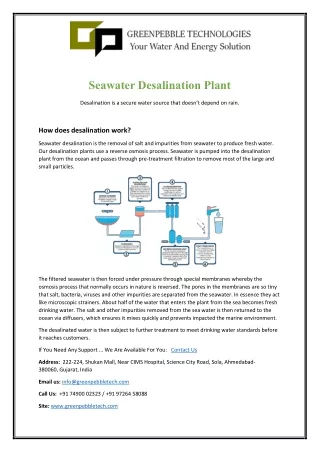 Seawater Desalination Plant Manufacturers in India