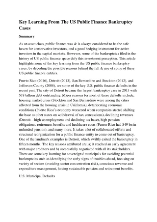 key learning from the us public finance