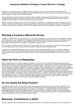 Inexpensive Method to Plan a Funeral Service in Chicago