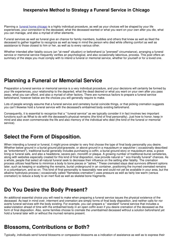 inexpensive method to strategy a funeral service