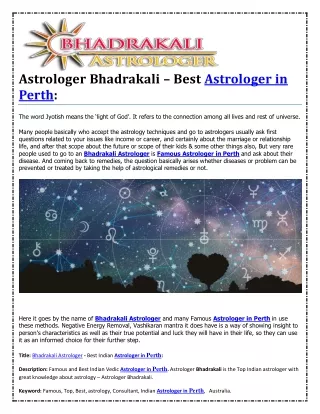 Astrologer Bhadrakali – Best Astrologer in Perth: