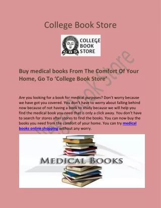 Buy medical books From The Comfort Of Your Home, Go To ‘College Book Store’