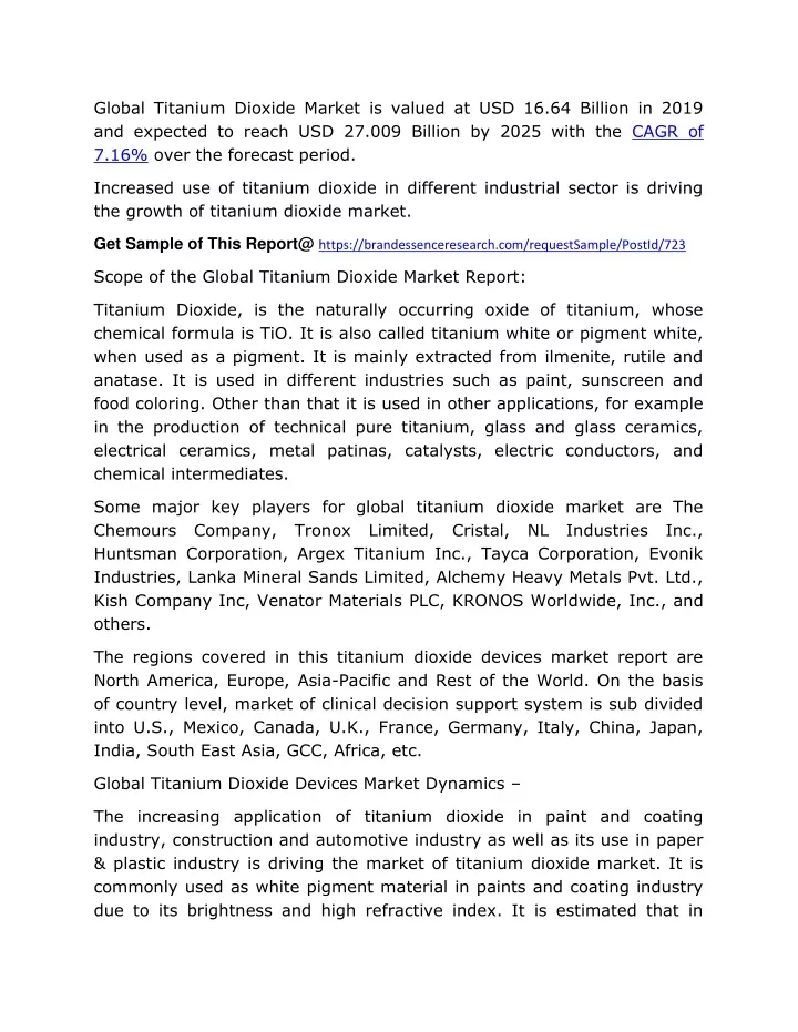 global titanium dioxide market is valued