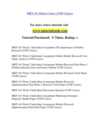 MKT 441 Experience Tradition- tutorialrank.com
