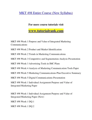 MKT 498 Experience Tradition- tutorialrank.com