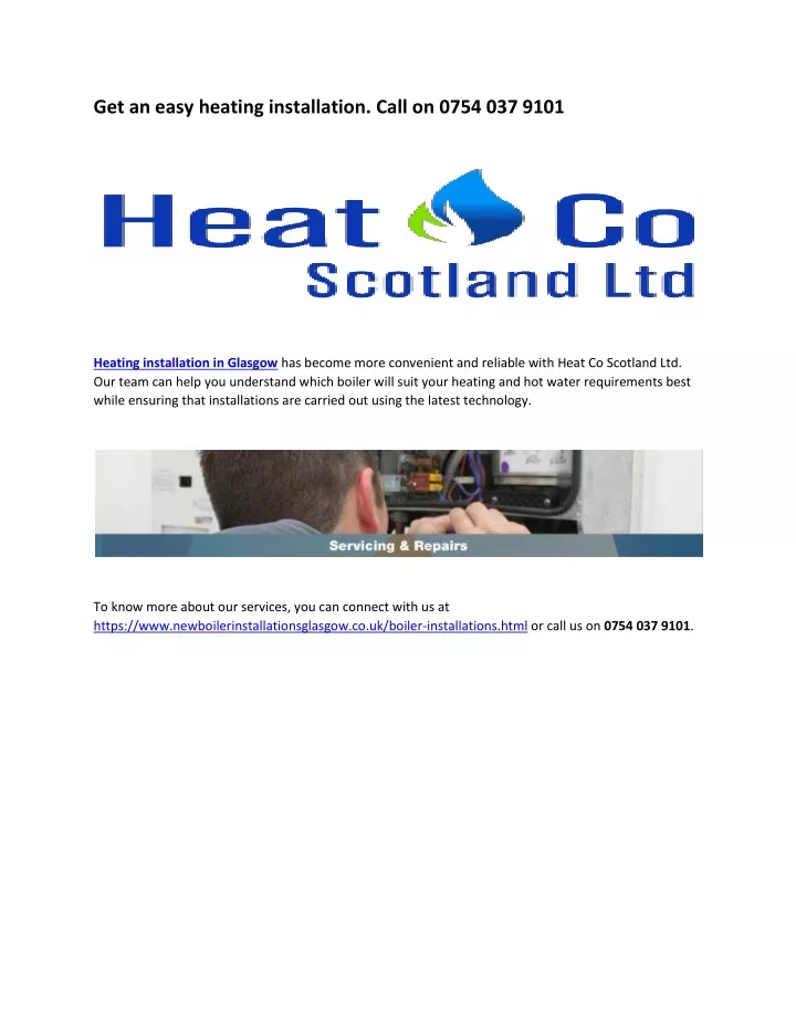 get an easy heating installation call on 0754