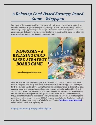 a relaxing card based strategy board game wingspan
