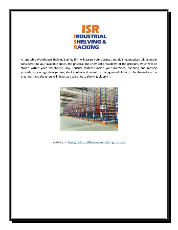 a reputable warehouse shelving sydney firm will