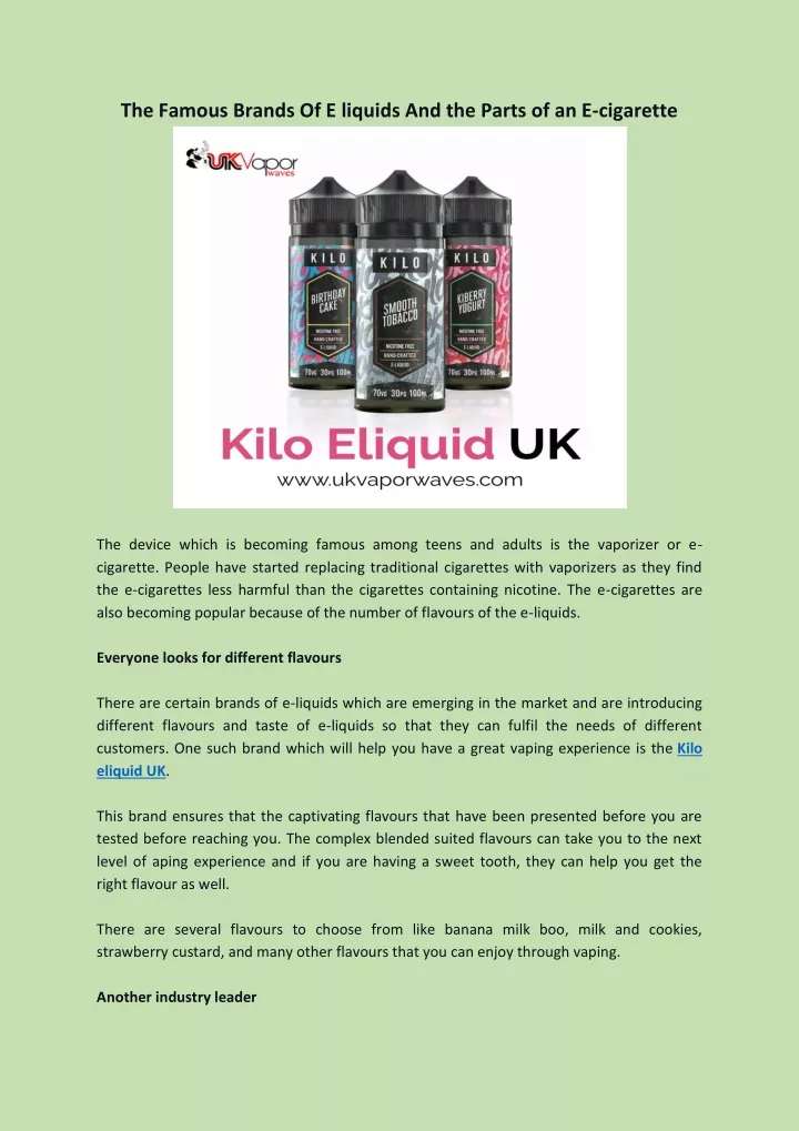 the famous brands of e liquids and the parts