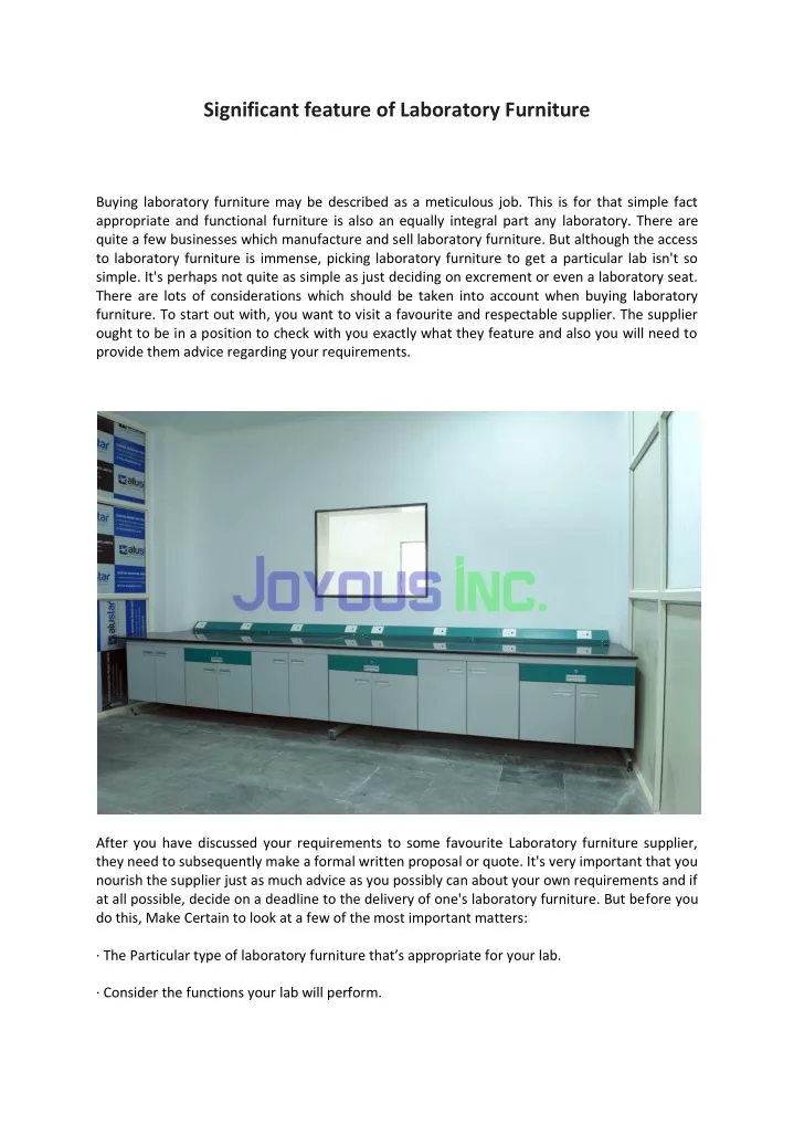 significant feature of laboratory furniture