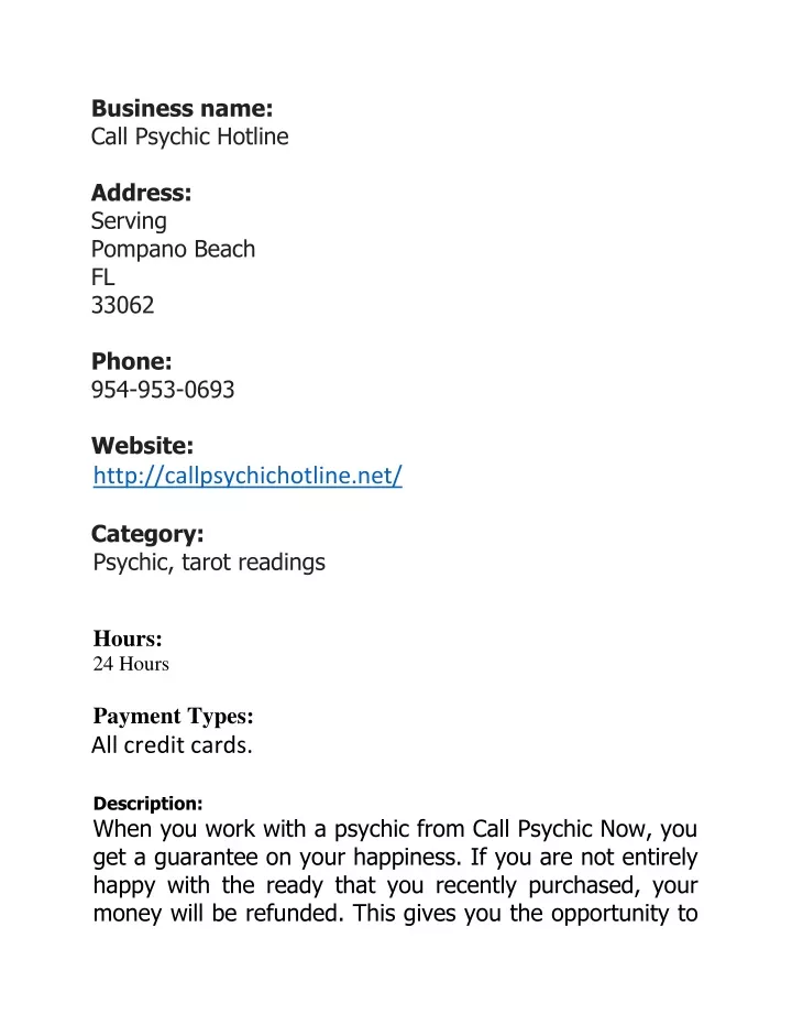 business name call psychic hotline address