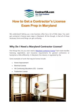 How to Get a Contractor’s License Exam Prep in Maryland