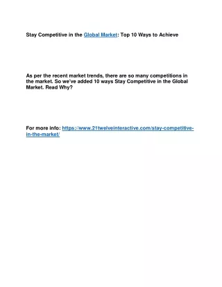stay competitive in the global market top 10 ways