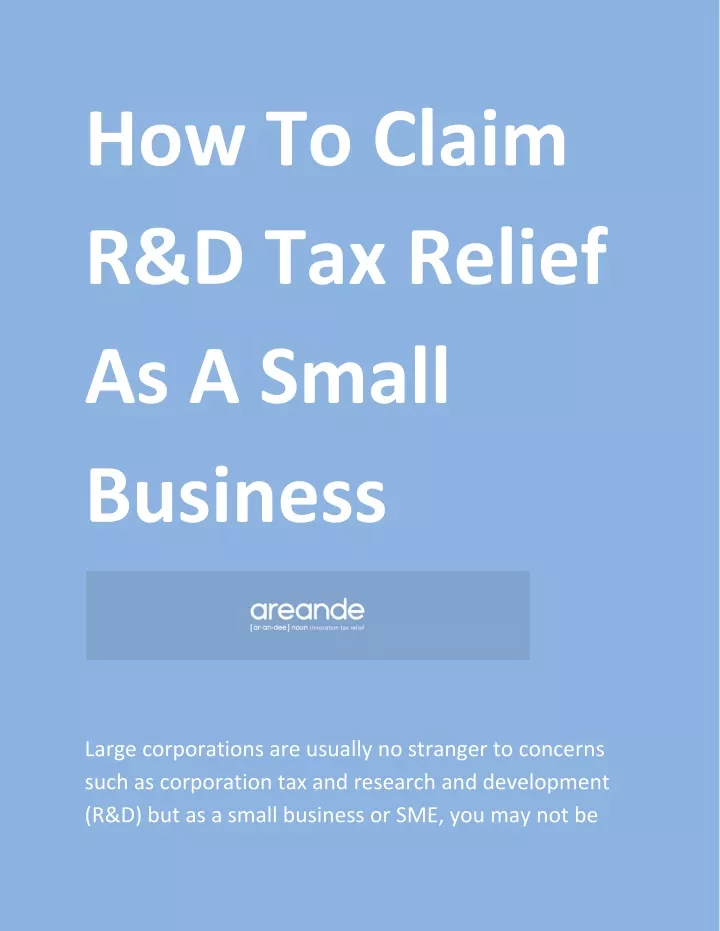 how to claim r d tax relief as a small business