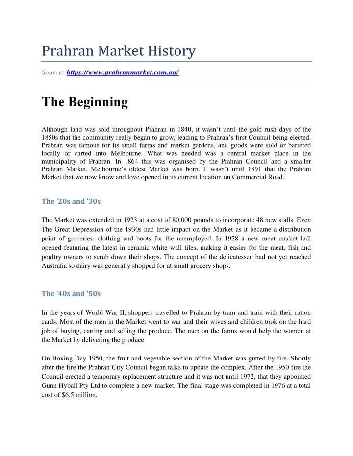 prahran market history