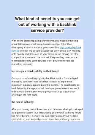 What kind of benefits you can get out of working with a backlink service provider?