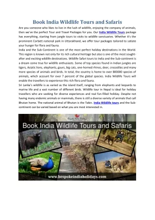 Book India Wildlife Tours and Safaris