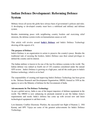 indian defence development reforming defence