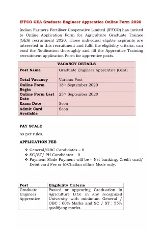 iffco gea graduate engineer apprentice online