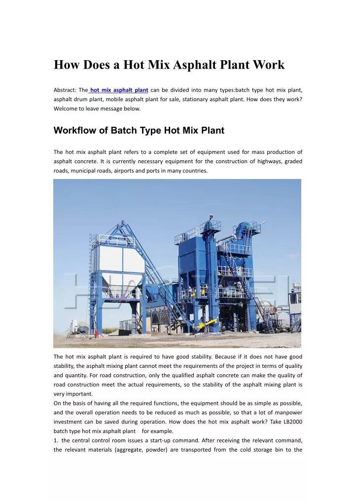 how does a hot mixasphalt plant work