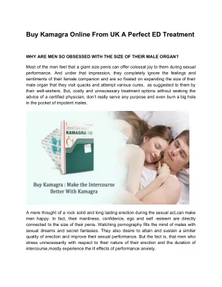 Buy Kamagra Online From UK A Perfect ED Treatment
