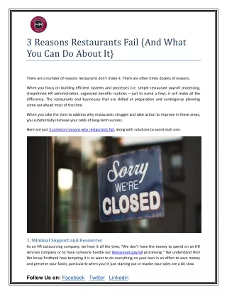 3 Reasons Restaurants Fail {And What You Can Do About It}