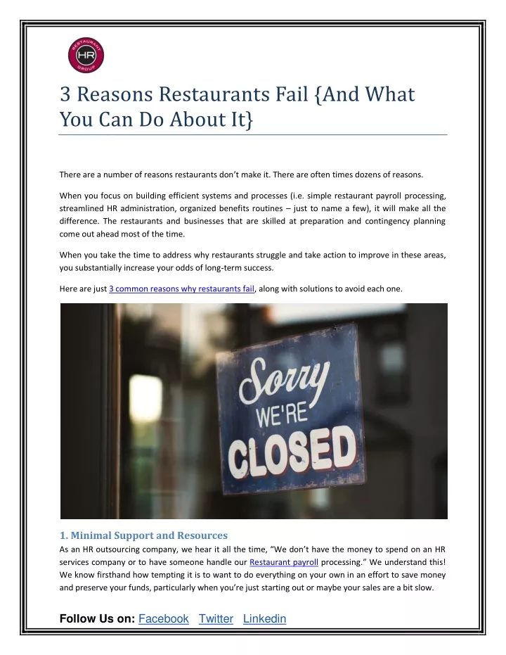 3 reasons restaurants fail and what