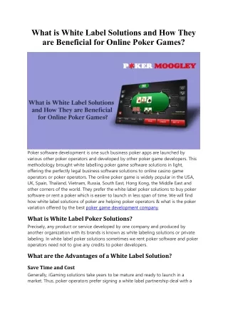 What is White Label Solutions and How They are Beneficial for Online Poker Games