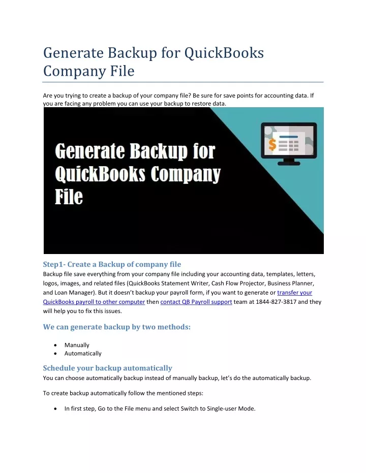 generate backup for quickbooks company file