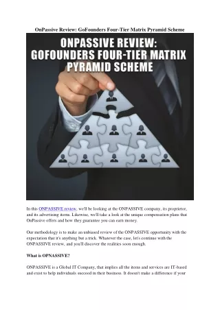 OnPassive Review: GoFounders Four-Tier Matrix Pyramid Scheme
