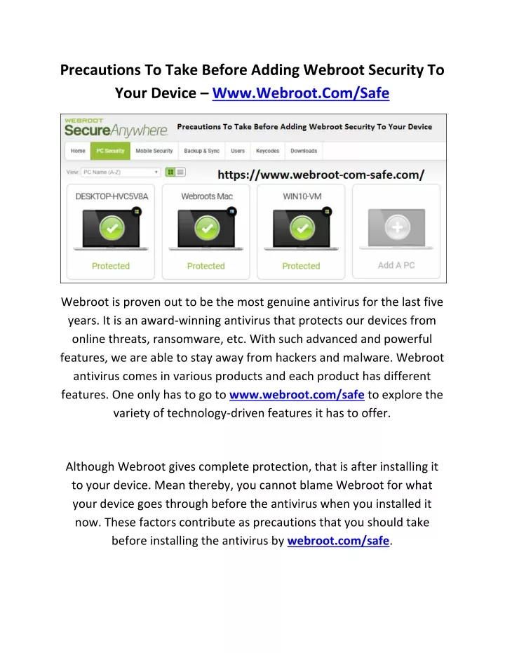precautions to take before adding webroot