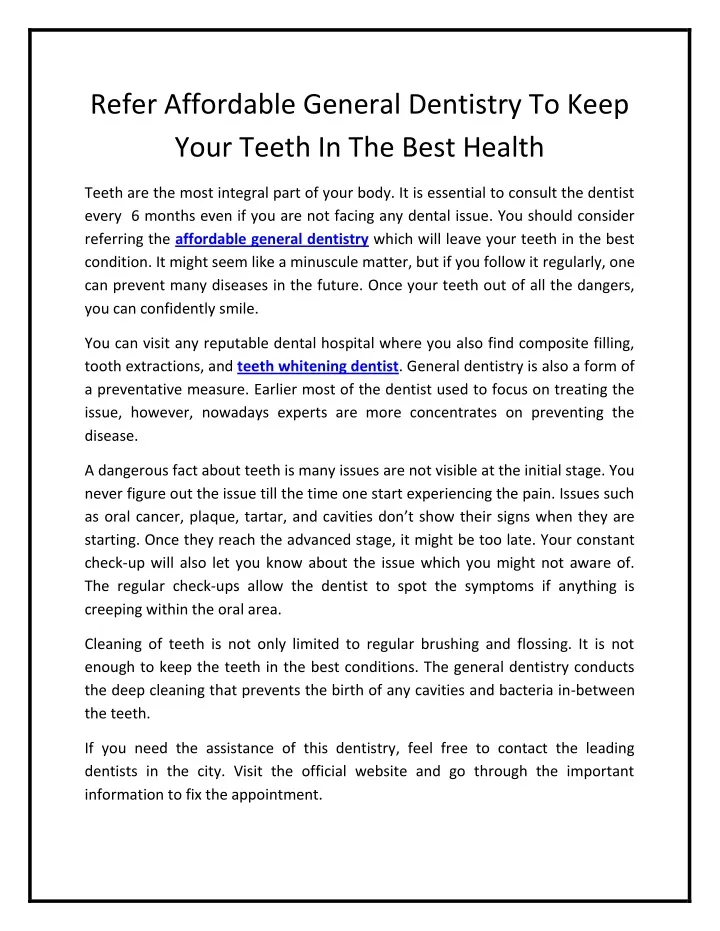 refer affordable general dentistry to keep your