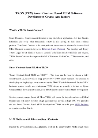 tron trx smart contract based mlm software
