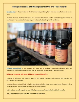 Multiple Processes of Diffusing Essential Oils and Their Benefits