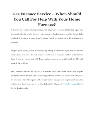 gas furnace service when should you call for help