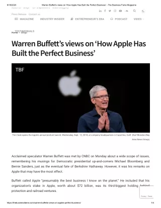 Warren Buffett’s views on ‘How Apple Has Built the Perfect Business’