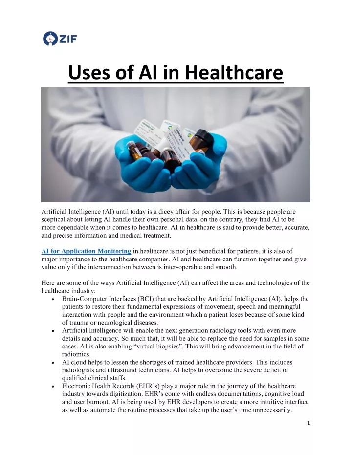 uses of ai in healthcare