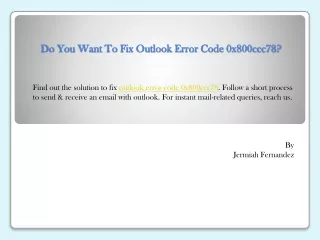 do you want to fix outlook error code 0x800ccc78