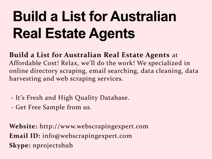 build a list for australian real estate agents
