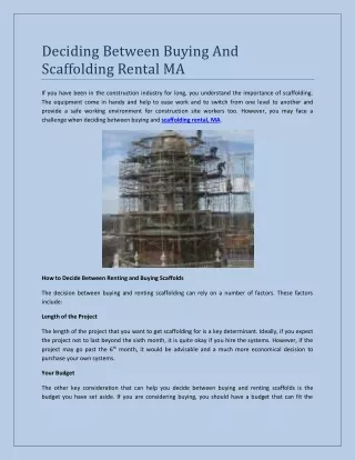 Deciding Between Buying And Scaffolding Rental MA
